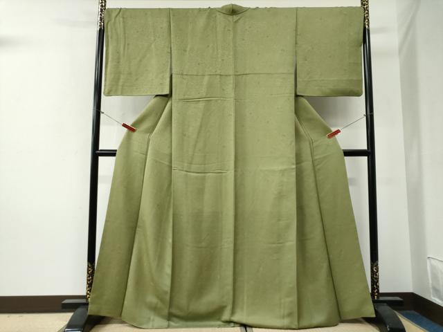 平和屋着物●上質な色無地 草花地紋 青丹色 正絹 逸品 CABG0318yc