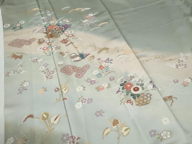 平和屋着物●訪問着 花籠文 暈し染め 金彩 正絹 逸品 CABG0321yc