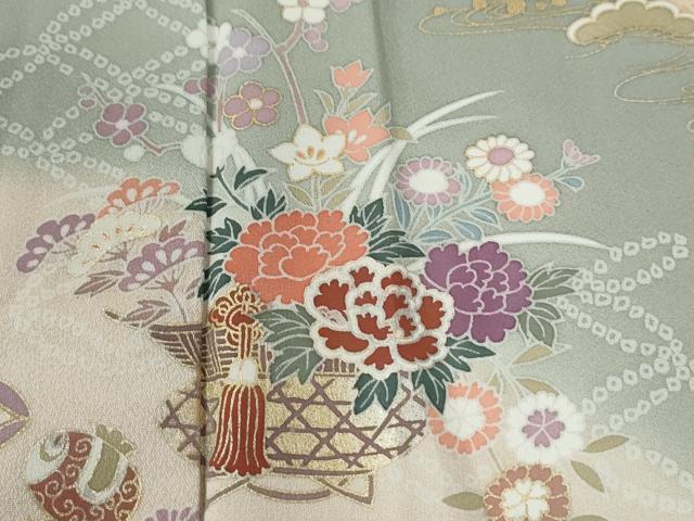 平和屋着物●訪問着 花籠文 暈し染め 金彩 正絹 逸品 CABG0321yc