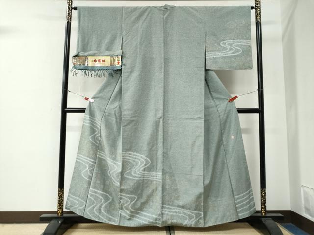 平和屋着物●石川県指定無形文化財 牛首紬 白山工房 手織り 訪問着 絞り 流水文 金彩 証紙付き 正絹 逸品 CABG0328yc