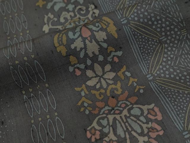 平和屋着物●上質な小紋 紬地 更紗花唐草間道 正絹 逸品 CABG0335yc