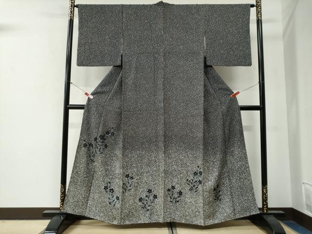 平和屋着物●色留訪問着 桔梗 たたき染め 黒地 銀彩 正絹 逸品 CABG0338yc