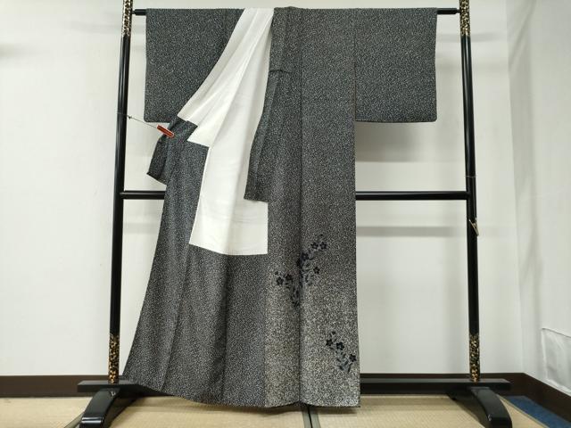 平和屋着物●色留訪問着 桔梗 たたき染め 黒地 銀彩 正絹 逸品 CABG0338yc