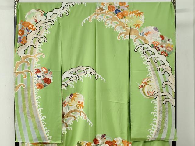 平和屋着物●豪華振袖 京手描友禅 駒刺繍 立波菊花文 金彩 仮絵羽 逸品 未使用 CABG0339yc