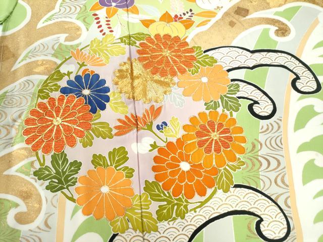 平和屋着物●豪華振袖 京手描友禅 駒刺繍 立波菊花文 金彩 仮絵羽 逸品 未使用 CABG0339yc