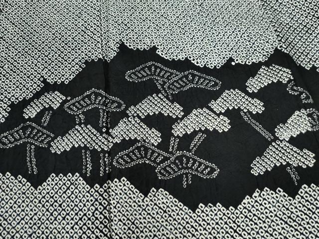 平和屋着物●訪問着 総絞り 雲取り花松文 黒地 正絹 逸品 CABG0340yc