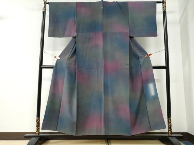 平和屋着物●染色作家 斉藤三才 小紋 霞文 暈し染め 正絹 逸品 CABG0343yc