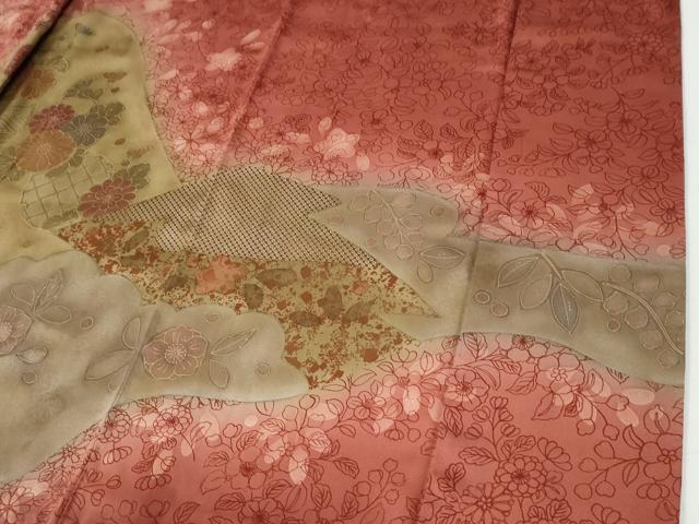 平和屋着物●訪問着 辻が花 刺繍 暈し染め 金彩 正絹 逸品 CABG0346yc