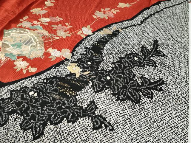 平和屋着物●豪華振袖 絞り 十二単風 檜扇草花文 金銀彩 正絹 逸品 CABG0350yc