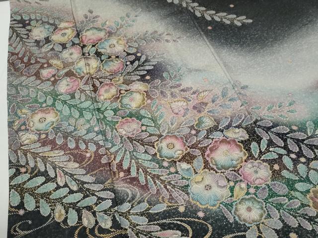 平和屋着物●訪問着 辻が花 絞り 暈し染め 黒地 金彩 正絹 逸品 CABG0352yc