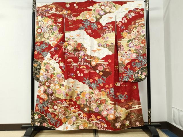 平和屋着物●豪華振袖 駒刺繍 雪輪花松文 金彩 正絹 逸品 CABG0353yc