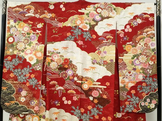 平和屋着物●豪華振袖 駒刺繍 雪輪花松文 金彩 正絹 逸品 CABG0353yc