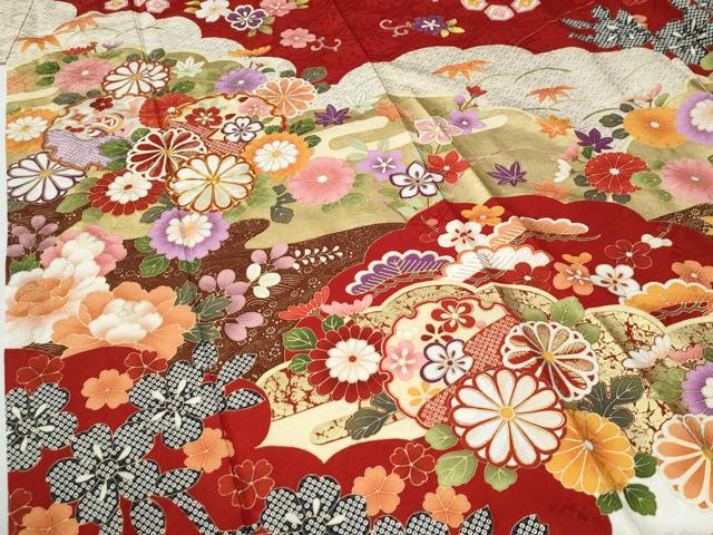 平和屋着物●豪華振袖 駒刺繍 雪輪花松文 金彩 正絹 逸品 CABG0353yc