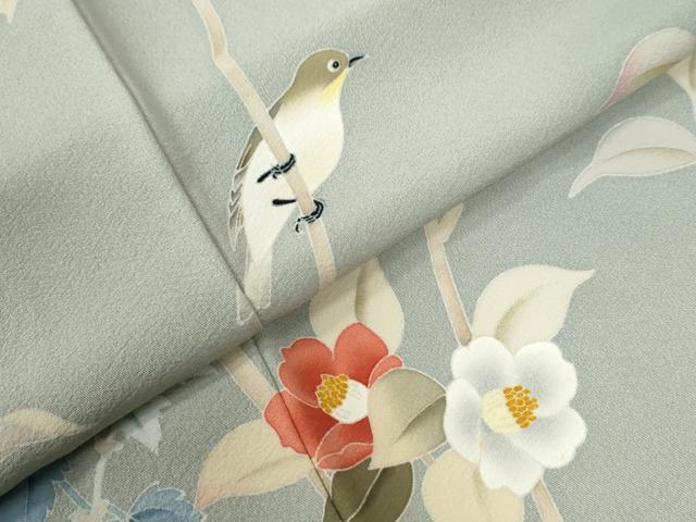 平和屋着物●本加賀友禅作家 茶谷孝志 訪問着 休み鳥枝椿花文 正絹 逸品 CABG0362yc