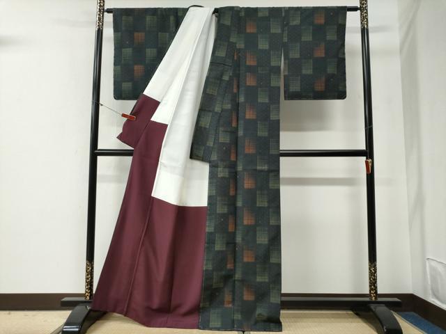 平和屋着物●上質な紬 色紙吉祥文 正絹 逸品 未使用 CABG0371yc