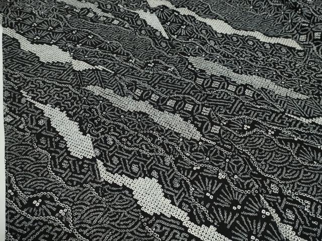 平和屋着物●上質な小紋 総絞り 吉祥文 黒地 正絹 逸品 未使用 CABG0379yc