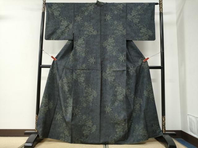 平和屋着物●本場大島紬 9マルキ 花唐草文 正絹 逸品 CABG0380yc