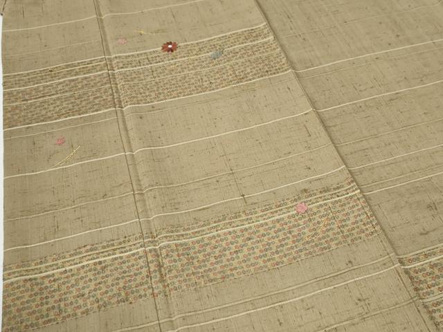 平和屋着物●訪問着 紬地 刺繍 横段吉祥溢れ松葉花文 金糸 正絹 逸品 CABG0390yc