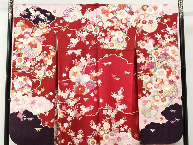 平和屋着物●豪華振袖 駒刺繍 御所車雪輪草花文 金彩 正絹 逸品 CABG0396yc