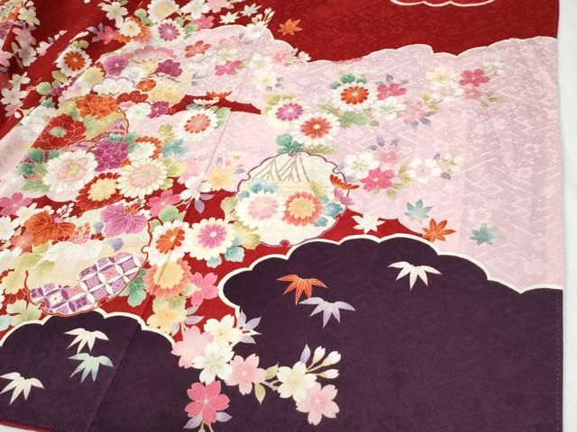 平和屋着物●豪華振袖 駒刺繍 御所車雪輪草花文 金彩 正絹 逸品 CABG0396yc