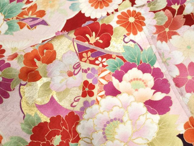 平和屋着物●豪華振袖 駒刺繍 御所車雪輪草花文 金彩 正絹 逸品 CABG0396yc