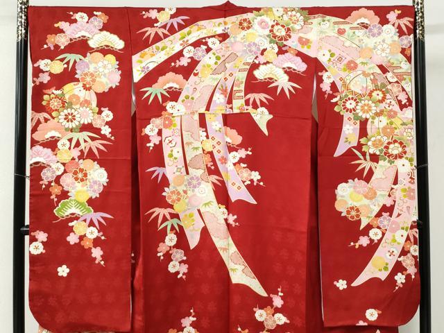 平和屋着物●豪華振袖 駒刺繍 鬘帯毬松竹梅花文 金彩 正絹 逸品 CABG0397yc