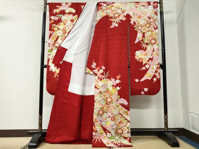 平和屋着物●豪華振袖 駒刺繍 鬘帯毬松竹梅花文 金彩 正絹 逸品 CABG0397yc