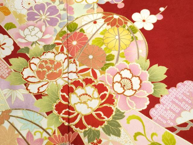 平和屋着物●豪華振袖 駒刺繍 鬘帯毬松竹梅花文 金彩 正絹 逸品 CABG0397yc