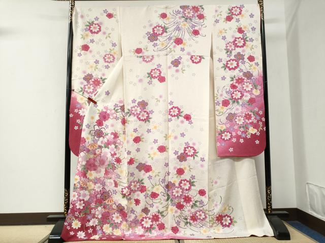 平和屋着物●豪華振袖 駒刺繍 舞桜文 暈し染め 正絹 逸品 CABG0398yc