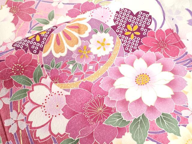 平和屋着物●豪華振袖 駒刺繍 舞桜文 暈し染め 正絹 逸品 CABG0398yc