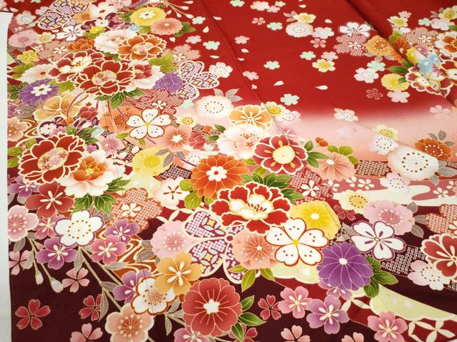 平和屋着物●豪華振袖 駒刺繍 舞桜文 暈し染め 正絹 逸品 CABG0399yc