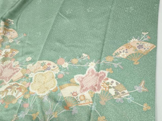 平和屋着物●訪問着 駒刺繍 扇面草花文 金彩 正絹 逸品 CABG0412yc