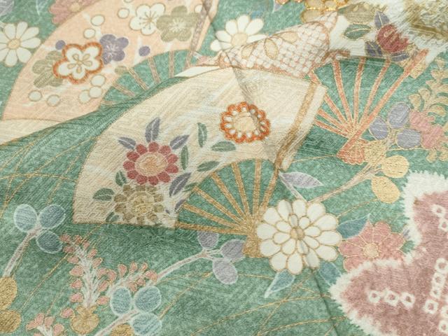 平和屋着物●訪問着 駒刺繍 扇面草花文 金彩 正絹 逸品 CABG0412yc