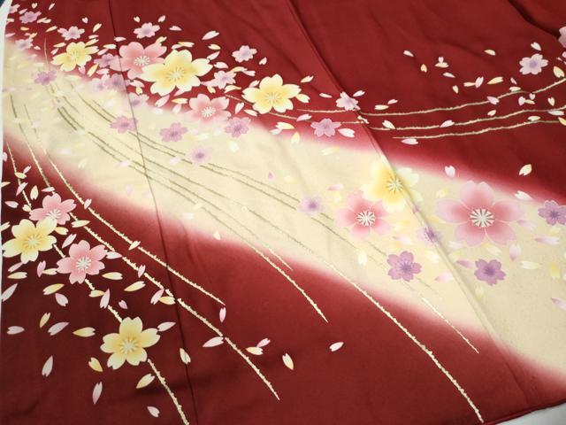 平和屋着物●豪華振袖 舞桜文 暈し染め 金彩 正絹 逸品 CABG0414yc