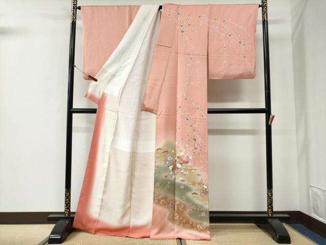 平和屋着物●訪問着 絞り エ霞花籠文 暈し染め 正絹 逸品 CABG0420yc