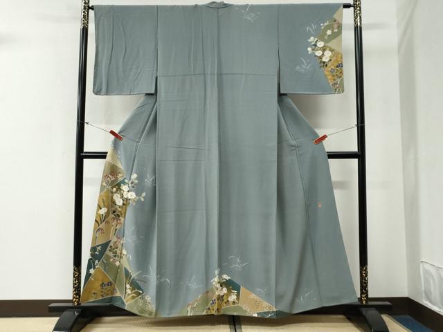 平和屋着物●十日町友禅作家 一梗 訪問着 切嵌笹竹草花文 金彩 正絹 逸品 未使用 CABG0421yc