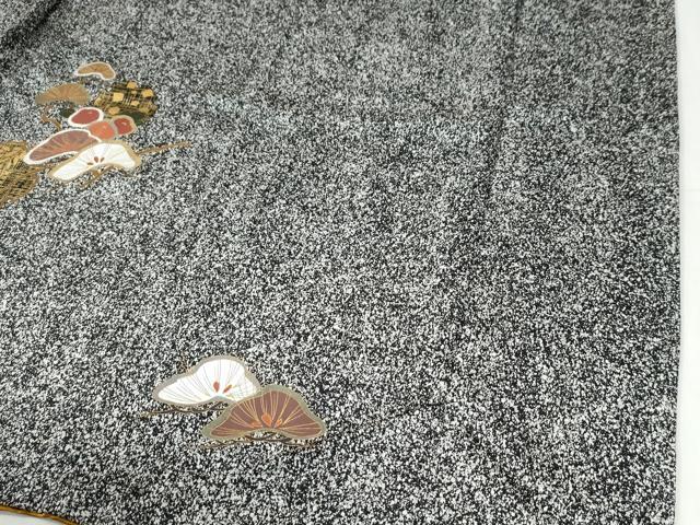 平和屋着物●訪問着 雪輪万寿菊枝松文 たたき染め 黒地 金彩 正絹 逸品 CABG0425yc