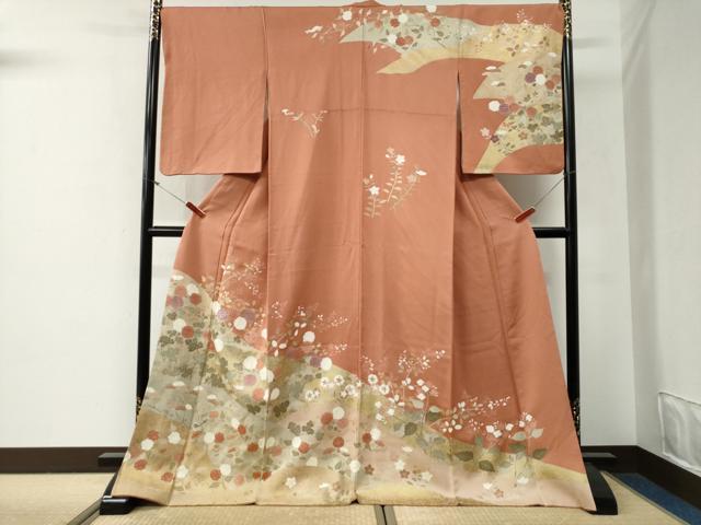 平和屋着物●訪問着 駒刺繍 枝花文 金彩 ロング丈 正絹 逸品 CABG0426yc