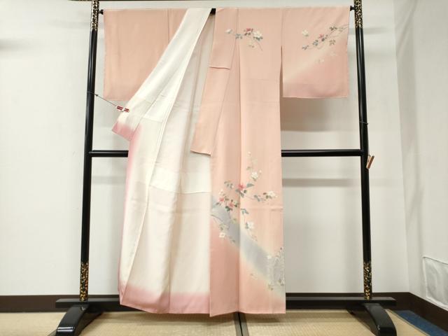 平和屋着物●訪問着 友禅 作家物 枝花文 暈し染め 正絹 逸品 未使用 CABG0434yc