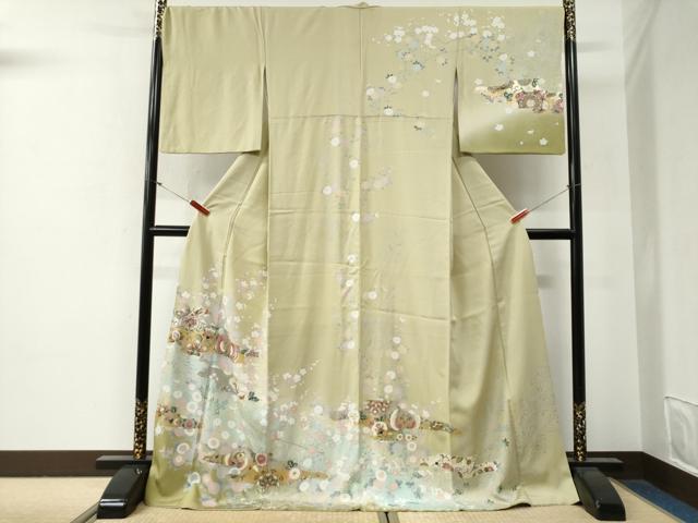 平和屋着物●訪問着 鳳凰更紗花唐草文 暈し染め 金銀彩 ロング丈 正絹 逸品 CABG0442yc