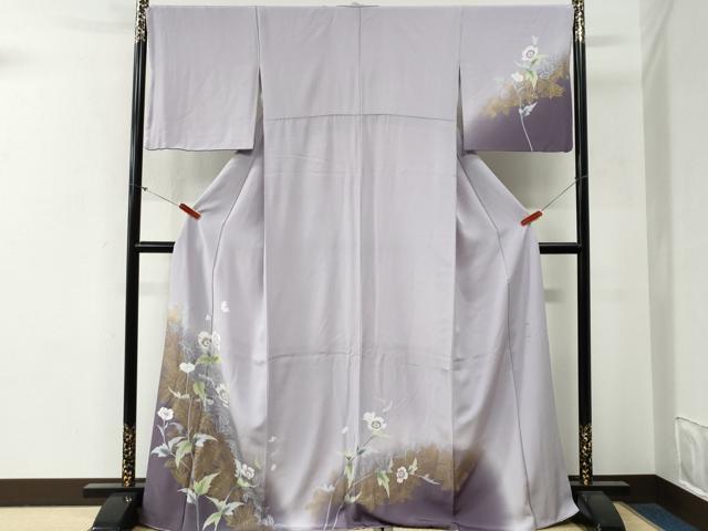 平和屋着物●訪問着 岡山工芸作 草花文 暈し染め 金銀彩 ロング丈 正絹 逸品 CABG0443yc