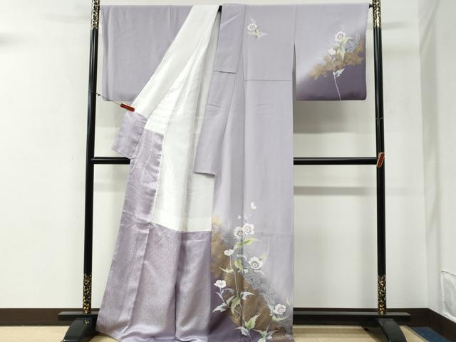 平和屋着物●訪問着 岡山工芸作 草花文 暈し染め 金銀彩 ロング丈 正絹 逸品 CABG0443yc