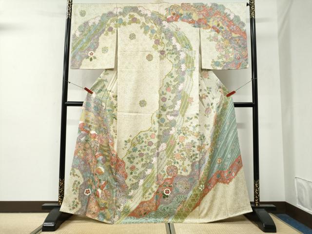 平和屋着物●訪問着 総絞り 松竹梅菊花文 金彩 正絹 逸品 CABG0444yc
