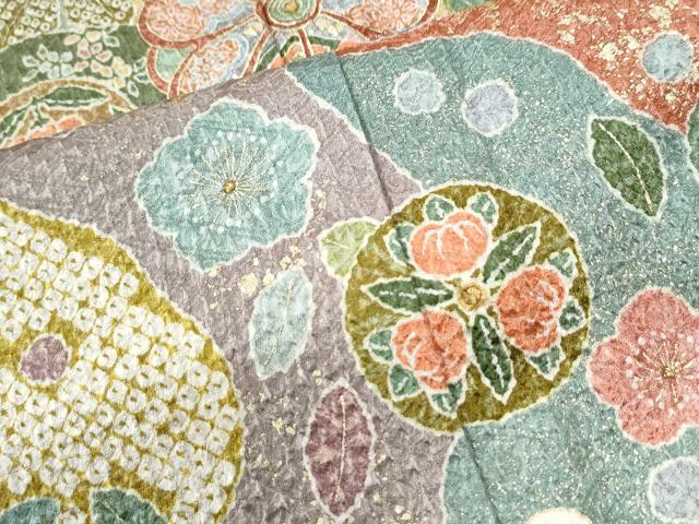 平和屋着物●訪問着 総絞り 松竹梅菊花文 金彩 正絹 逸品 CABG0444yc