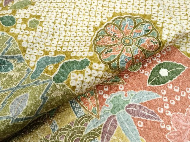 平和屋着物●訪問着 総絞り 松竹梅菊花文 金彩 正絹 逸品 CABG0444yc