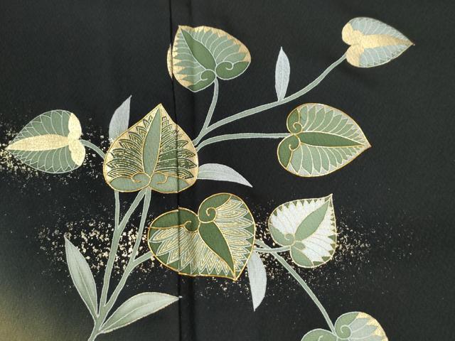 平和屋着物●訪問着 作家物 駒刺繍 葵 暈し染め 黒地 金彩 正絹 逸品 CABG0446yc