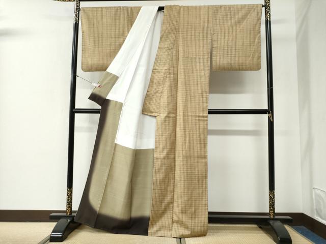 平和屋着物●上質な紬 格子 正絹 逸品 CABG0447yc