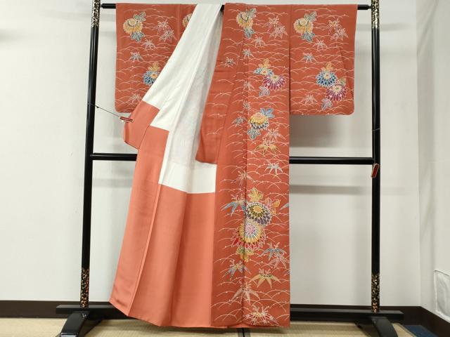 平和屋着物●訪問着 型染め 露芝菊笹文 正絹 逸品 未使用 CABG0449yc