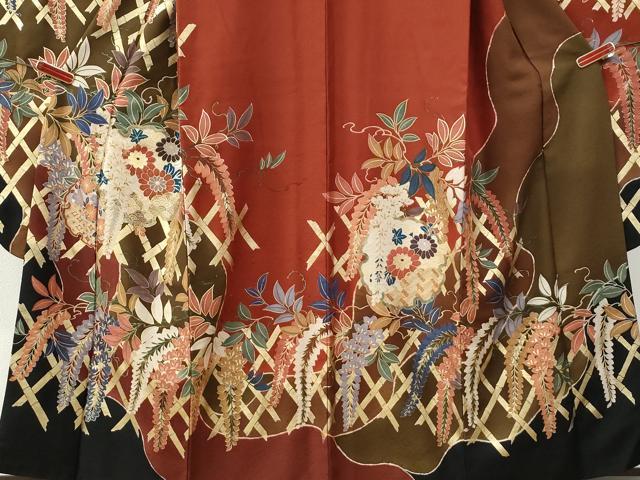 平和屋着物●豪華振袖 竹垣雪輪枝垂れ花文 金彩 正絹 逸品 CABG0451yc