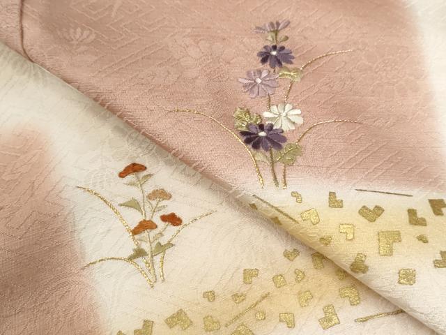 平和屋着物●訪問着 刺繍 琴 霞草花文 金彩 正絹 逸品 CABG0454yc